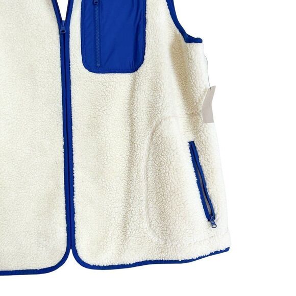 NWT Talbots Cream Sherpa Blue Trim Pocket Zip Up Vest 1X - Picture 5 of 8